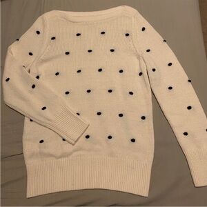 LOFT Cream Black Embroidered Polka Dot Sweater XL